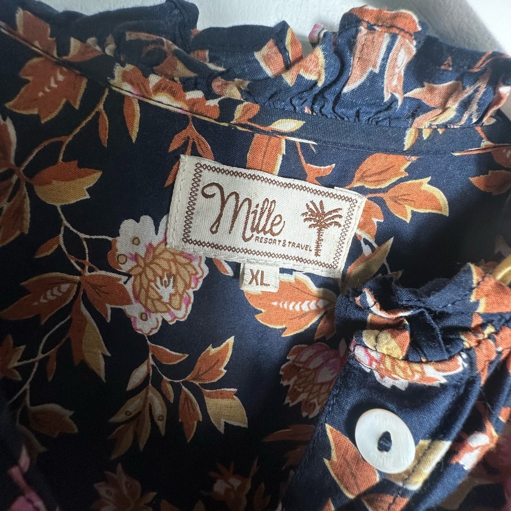 Milly New York Cotton  Floral Print Button Up  Blouse Size  XL - Picture 8 of 15